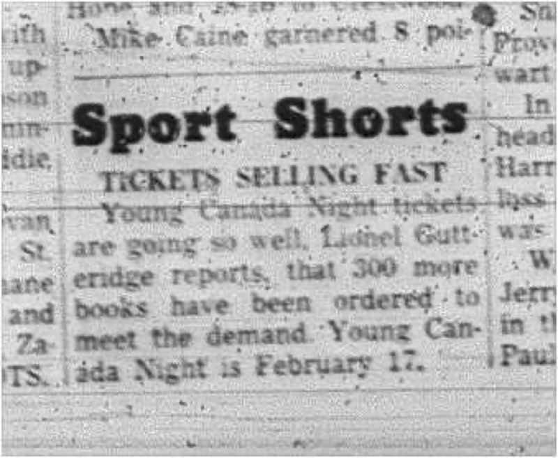 1966-01-26 Hockey -Boys -CCHL - Young Canada Night - Tickets Selling