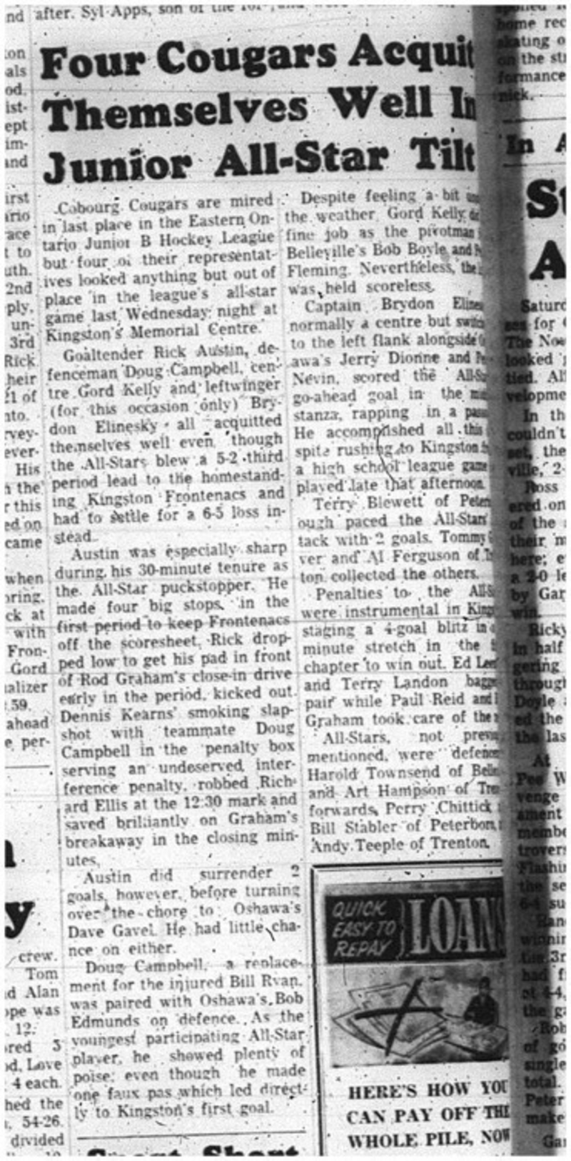 1966-01-26 Hockey -Boys -Junior B - Cobourg Cougars - All-Star Title