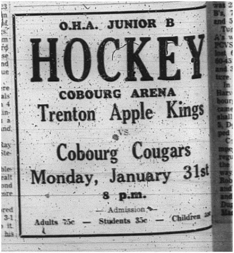 1966-01-26 Hockey -Boys -Junior B - Trenton Apple Kings Vs. Cobourg Cougars