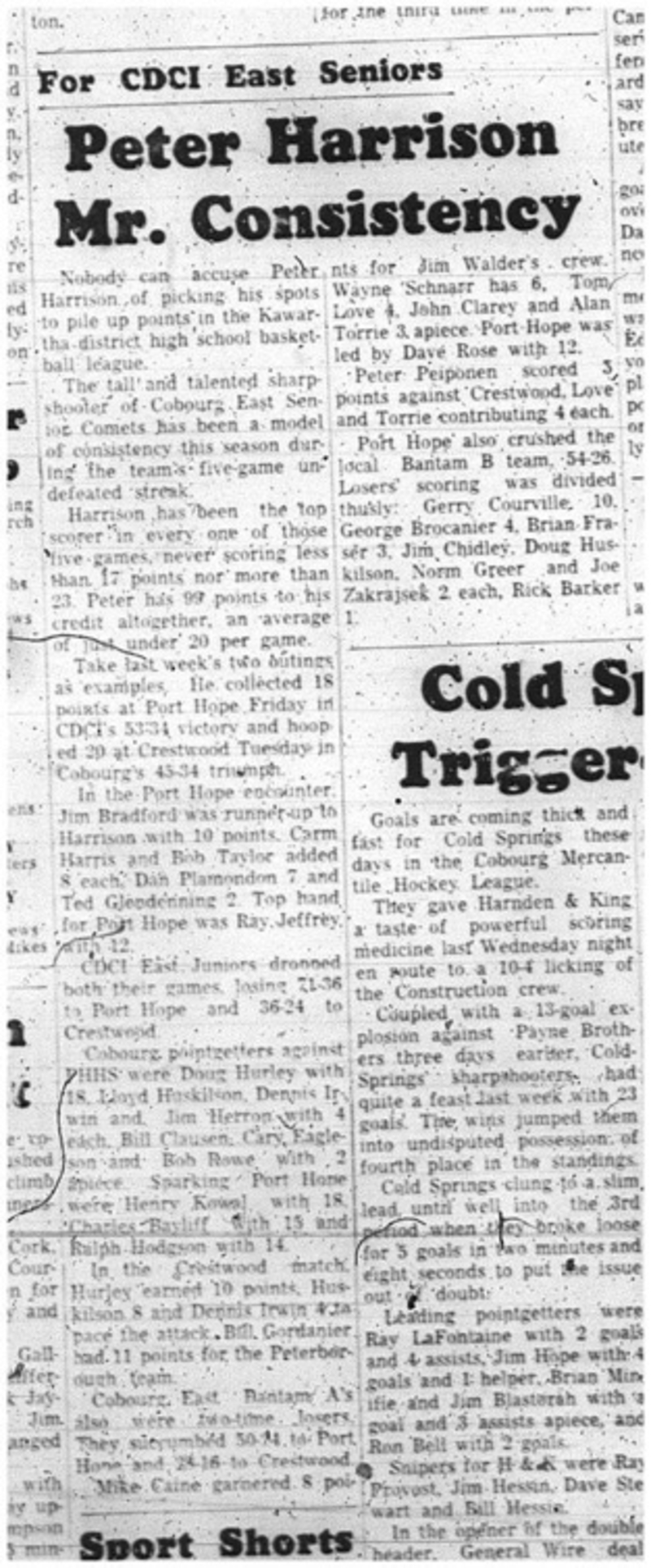 1966-01-26 School -Basketball -Boys -CDCI East Seniors Vs. Port Hope