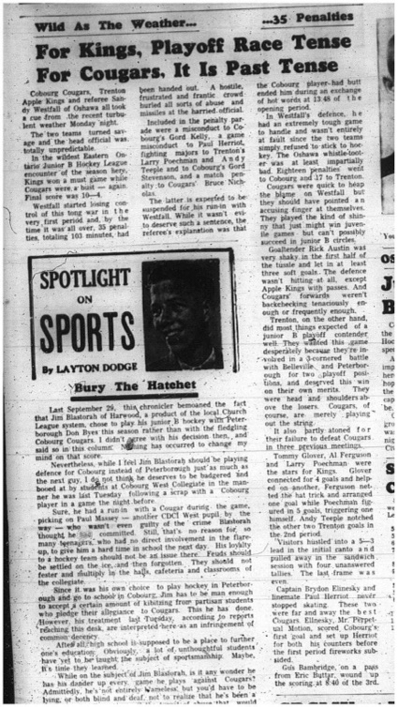 1966-02-05 Hockey -Boys -Junior B - Cobourg Cougars Vs. Trenton Apple Kings