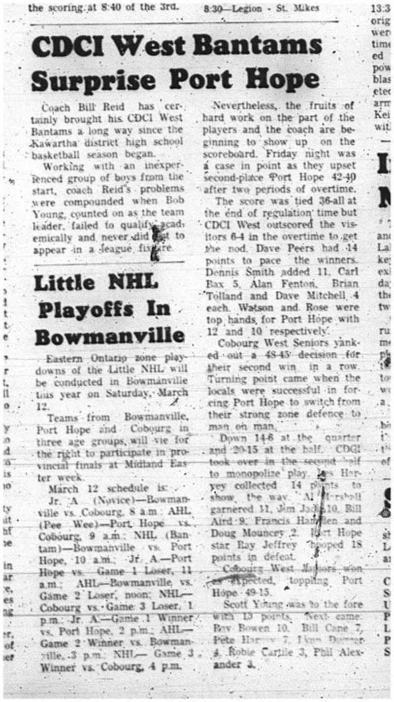 1966-02-05 School -Basketball -Boys -CDCI West Bantams - Kawartha District Boys Basketball League