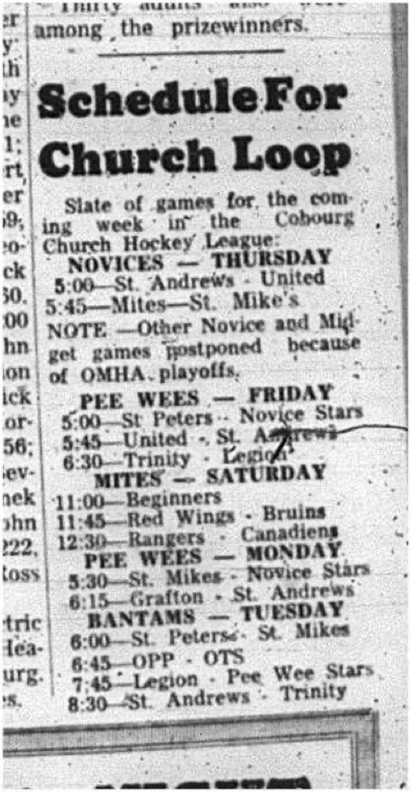 1966-02-09 Hockey -Boys -CCHL -Schedule