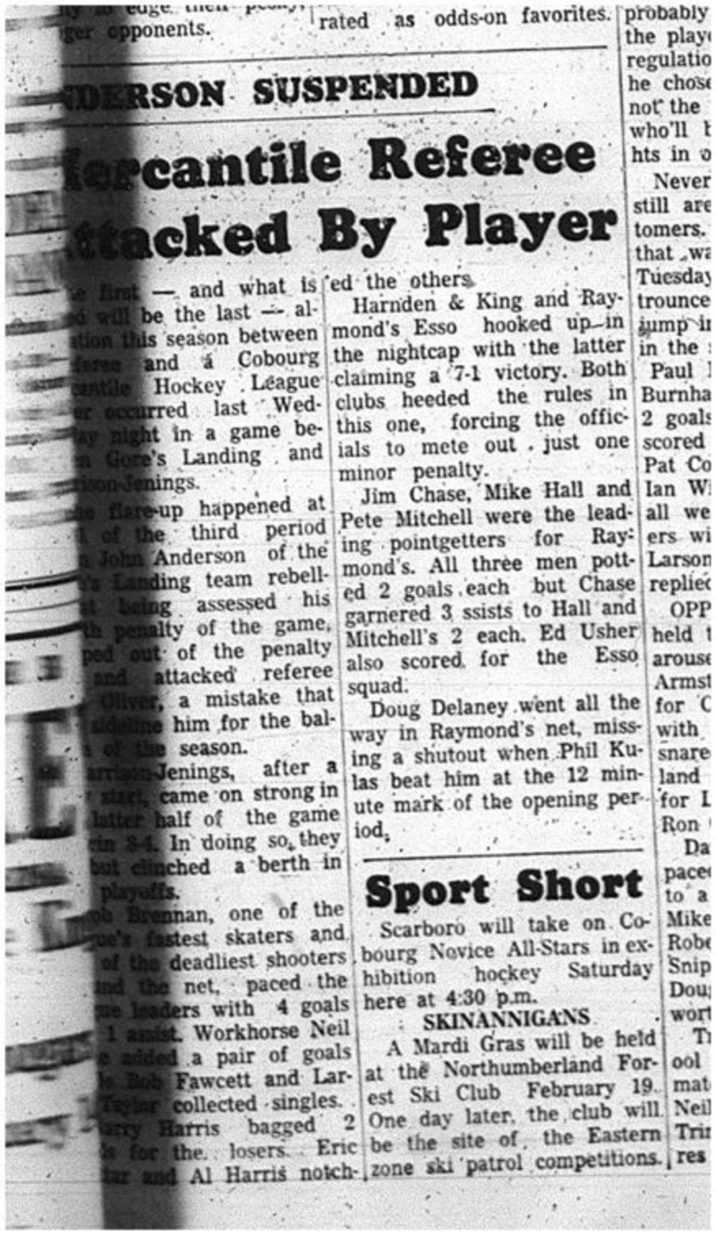 1966-02-09 Hockey -Men -Cobourg Mercantile Hockey League - Referee - John Anderson