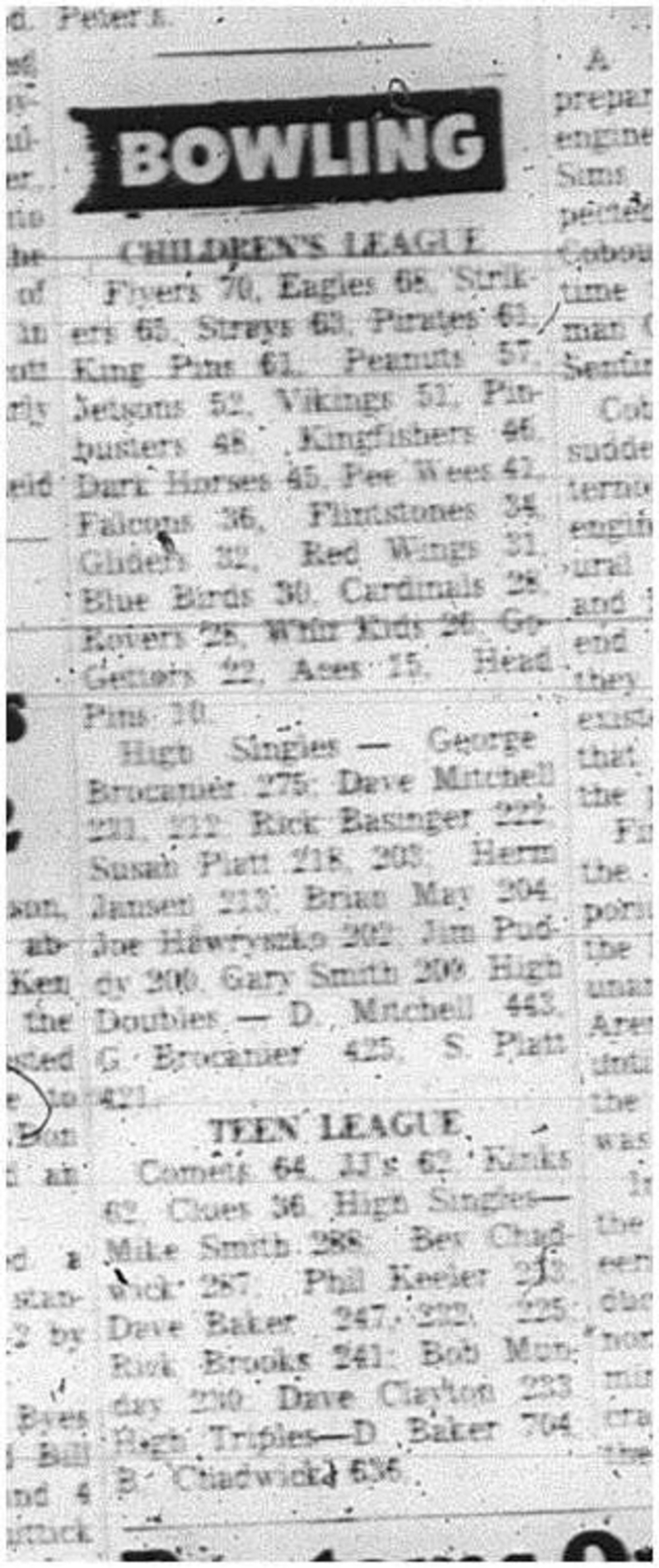 1966-02-22 Bowling -Mixed -Childrens League - Teen League