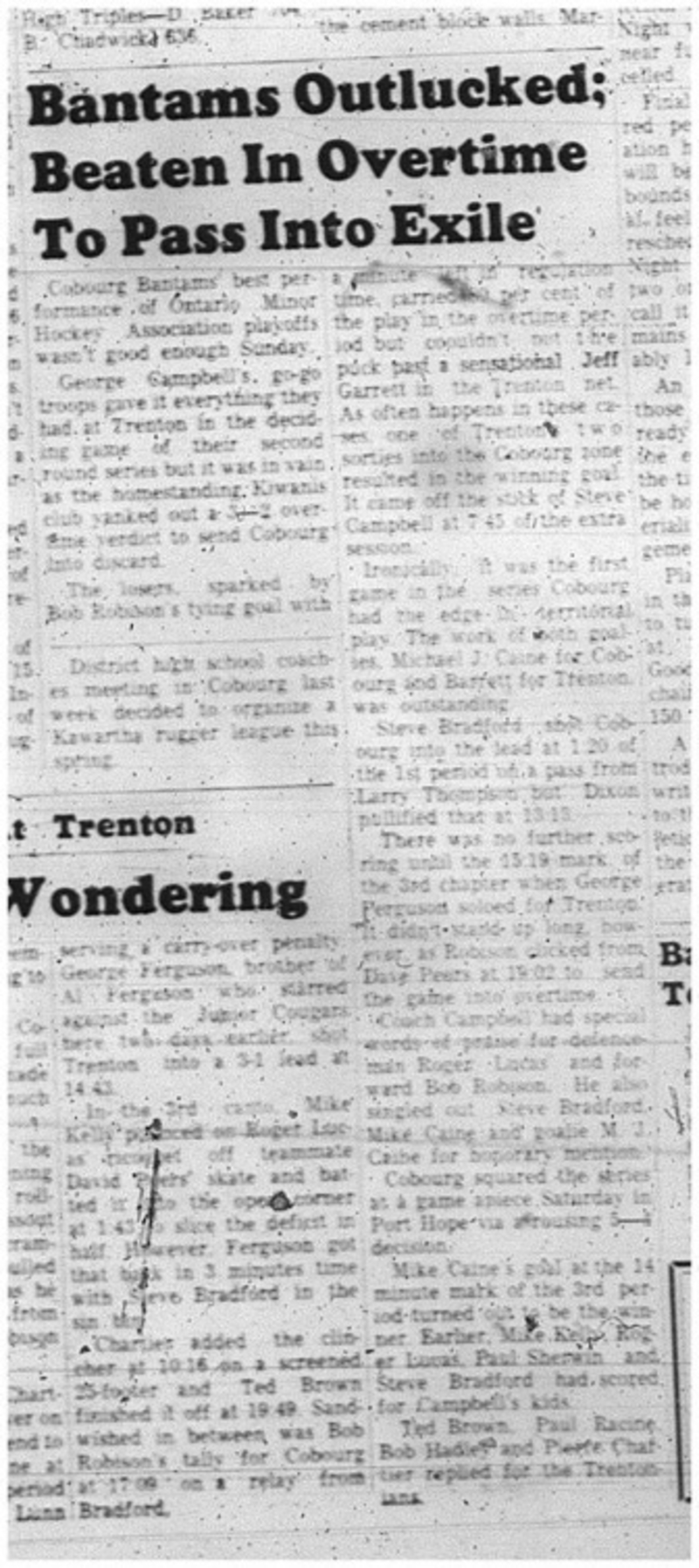 1966-02-22 Hockey -Boys -CCHL - Cobourg Bantams  - OMHA