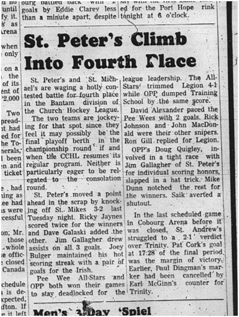 1966-02-22 Hockey -Boys -CCHL - St. Peters Vs. St. Michaels - Bantam Division