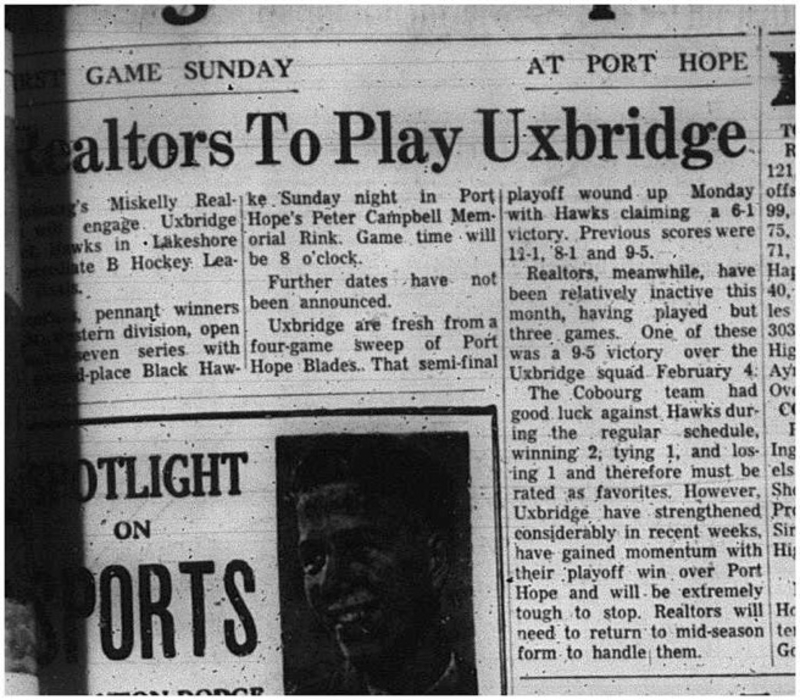 1966-02-22 Hockey -Boys -Lakeshore Intermediate Hockey League - Miskelly Realtors Vs. Uxbridge