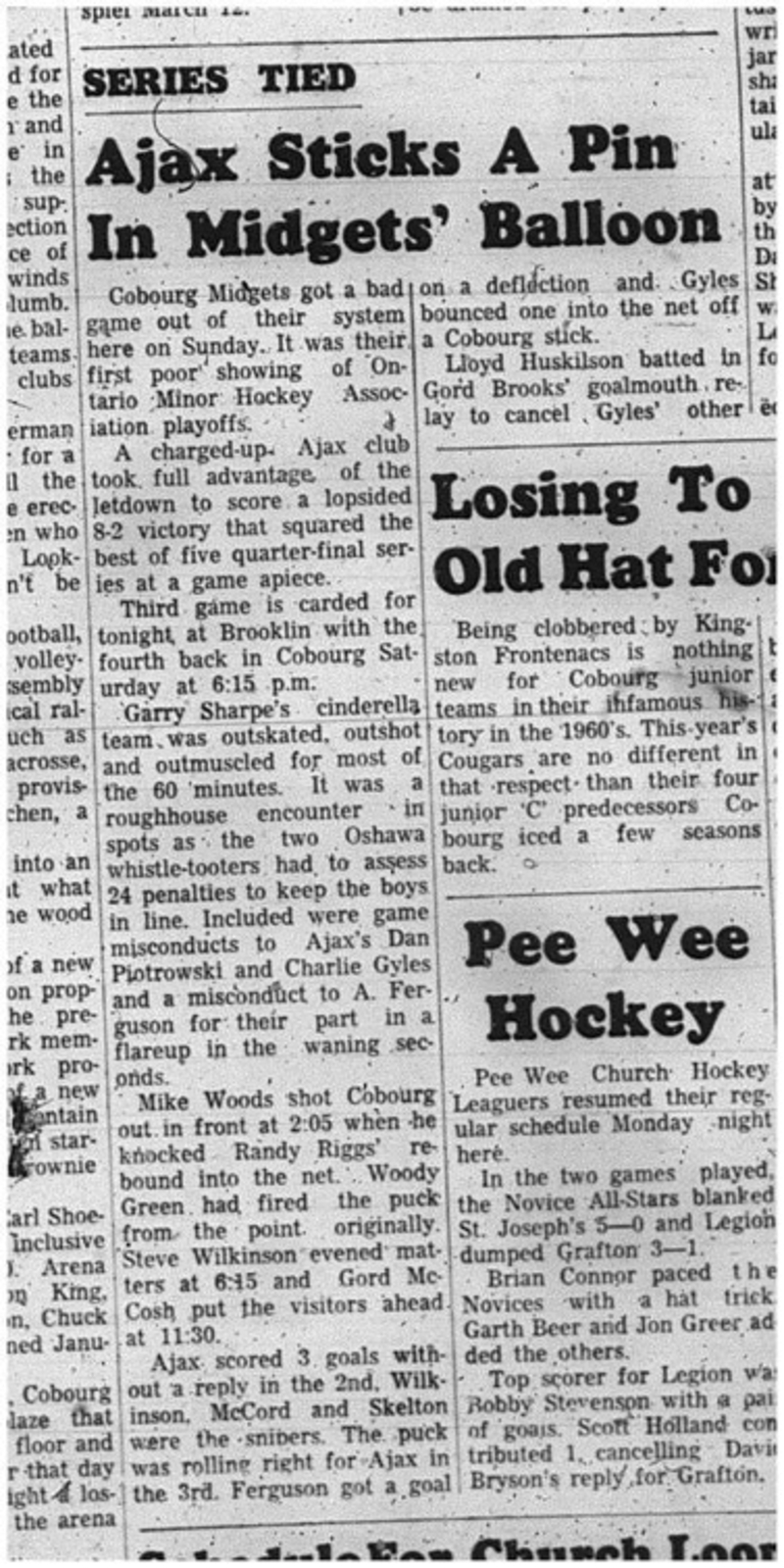 1966-03-02 Hockey -Boys -CCHL - Cobourg Midgets Vs. Ajax - Playoffs