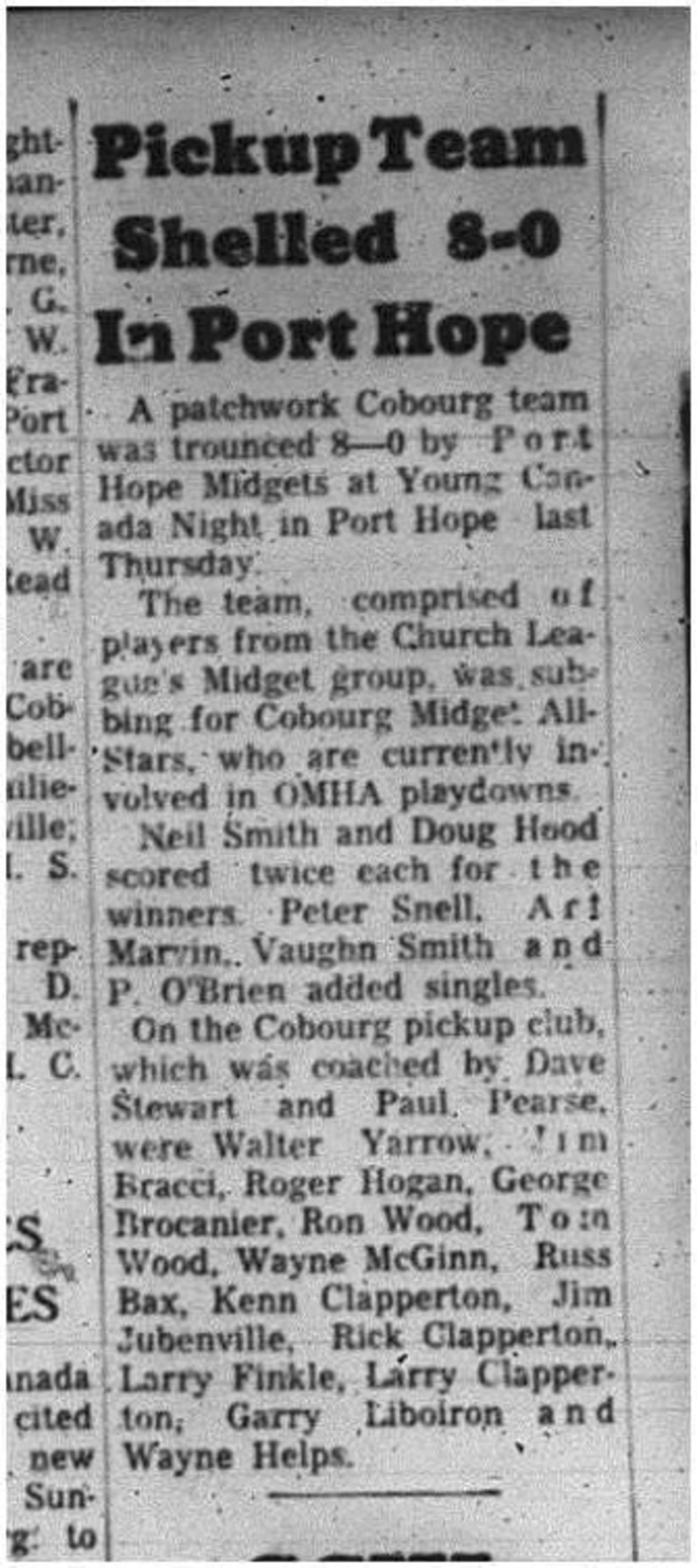 1966-03-02 Hockey -Boys -CCHL - Pick Up Team Vs. Port Hope - Midget Division