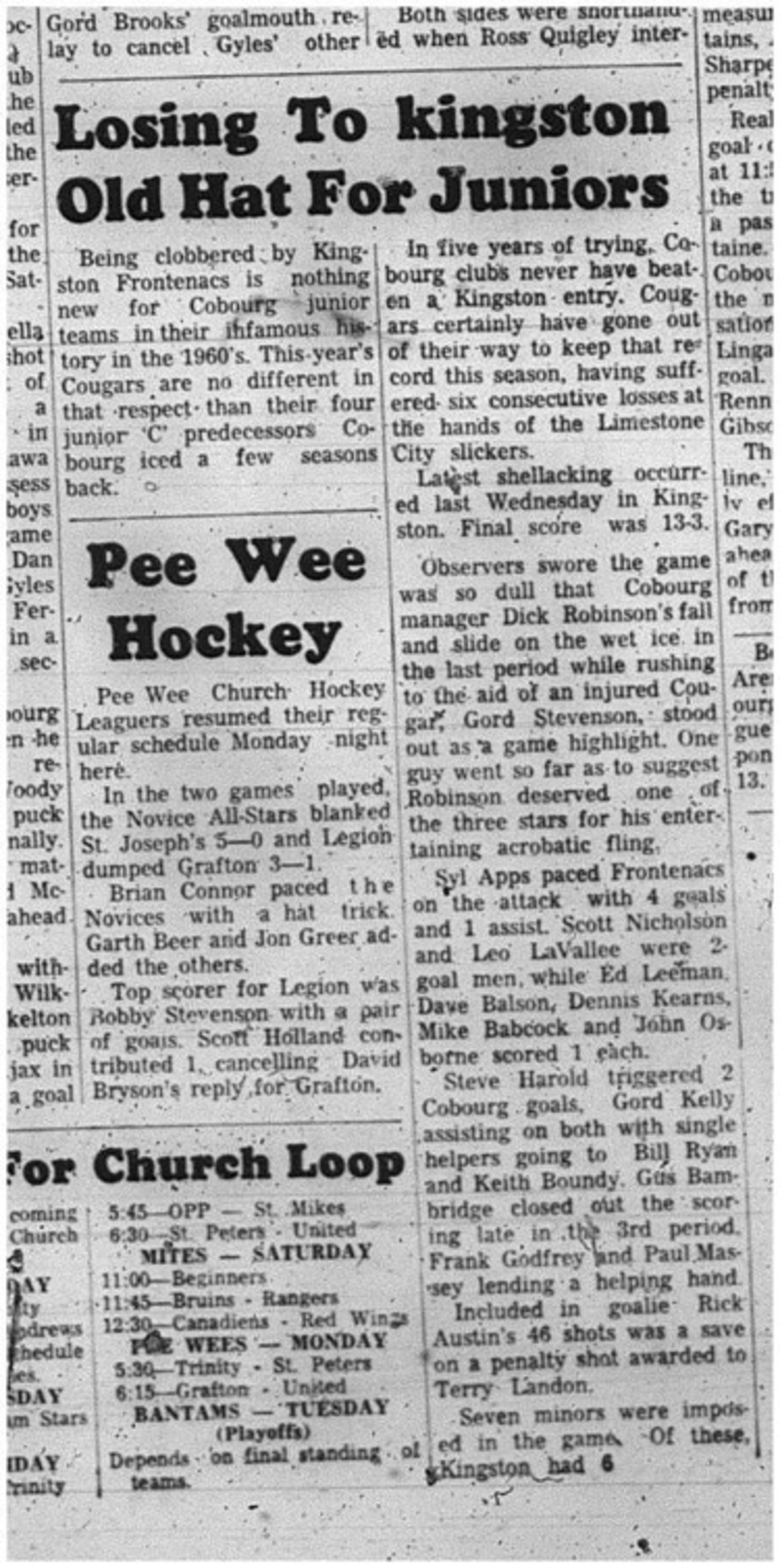 1966-03-02 Hockey -Boys -Junior B Hockey League - Cobourg Cougars Vs. Kingston Frontenacs