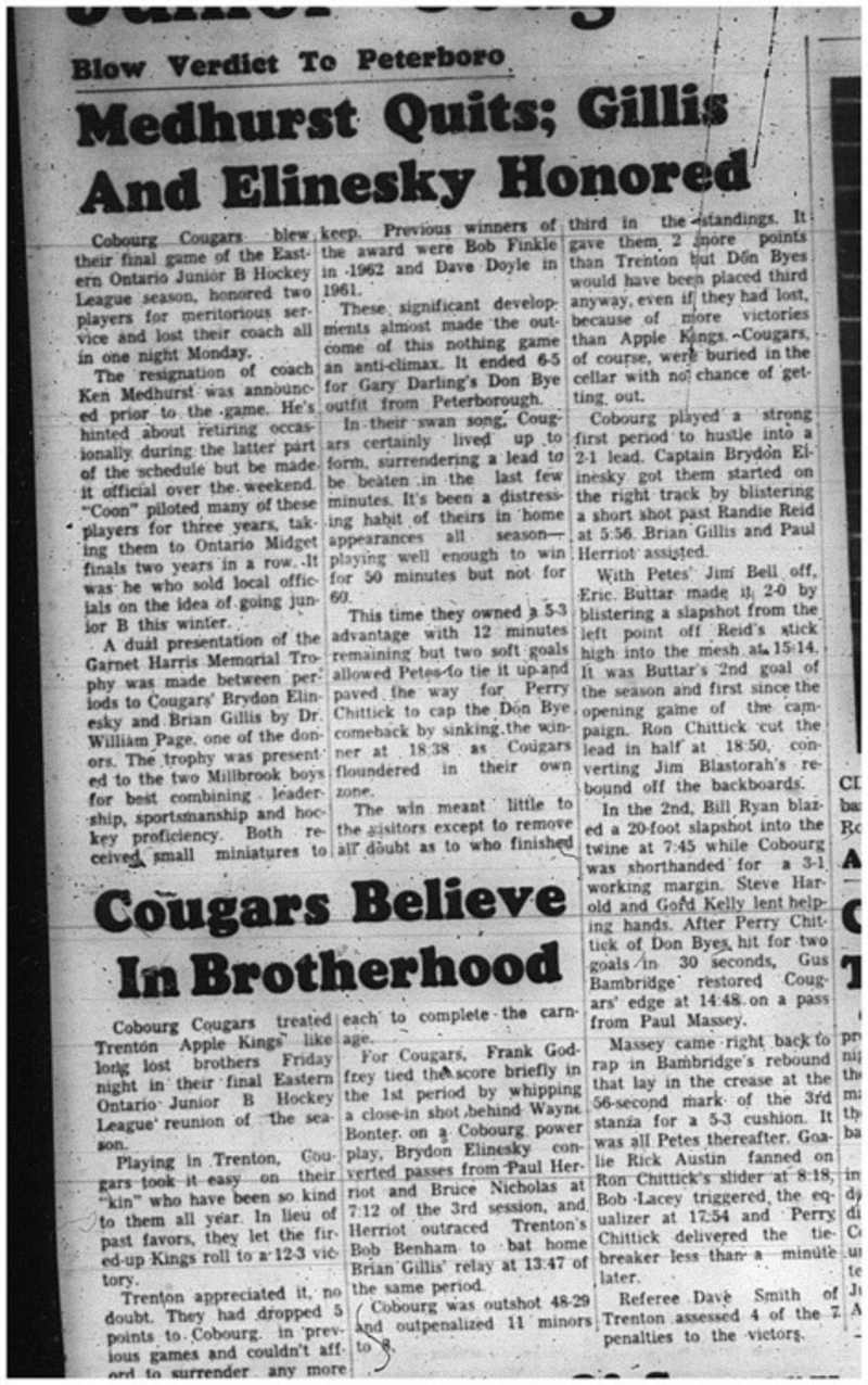 1966-03-02 Hockey -Boys -Junior B Hockey League - Cobourg Cougars Vs. Peterborough