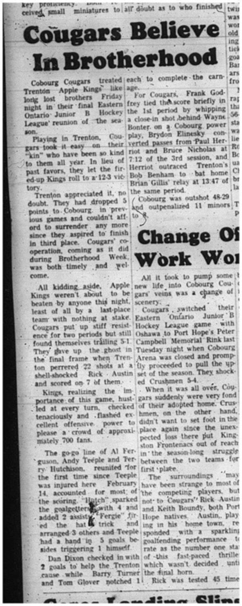 1966-03-02 Hockey -Boys -Junior B Hockey League - Cobourg Cougars Vs. Trenton Apple Kings