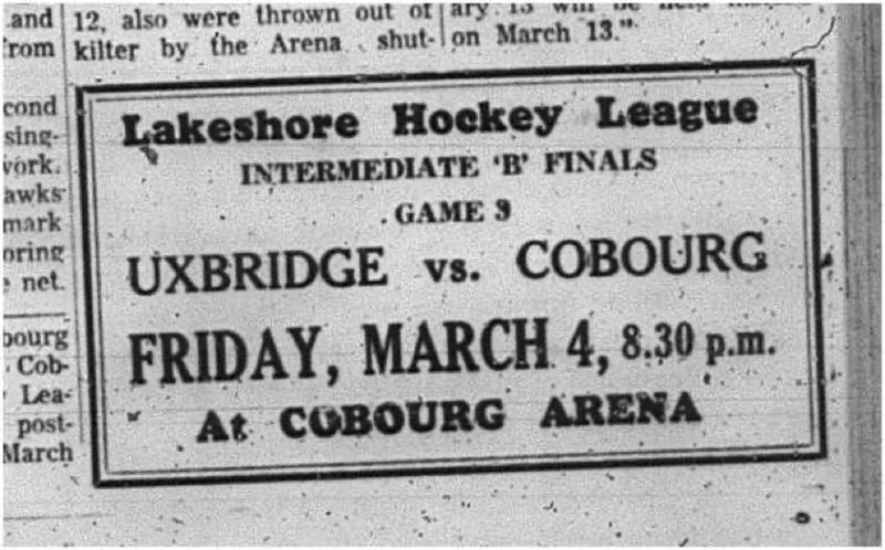 1966-03-02 Hockey -Boys -Lakeshore Intermediate Hockey League - Cobourg Miskelly Realtors Vs. Uxbridge - B Finals