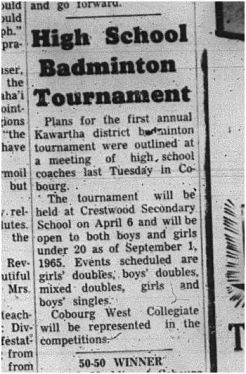 1966-03-02 School -Badminton -Mixed -Annual Kawartha District Badminton Tournament