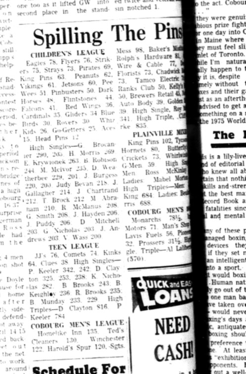 1966-03-09 Bowling -Mixed -Childrens League - Teen League - Cobourg Mens League - 10-Pin