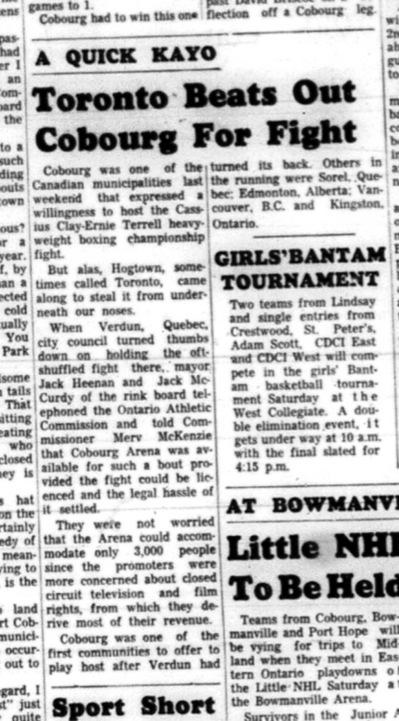 1966-03-09 Boxing -Men -Cobourg looking to host Clay-Tyrell Championship fight
