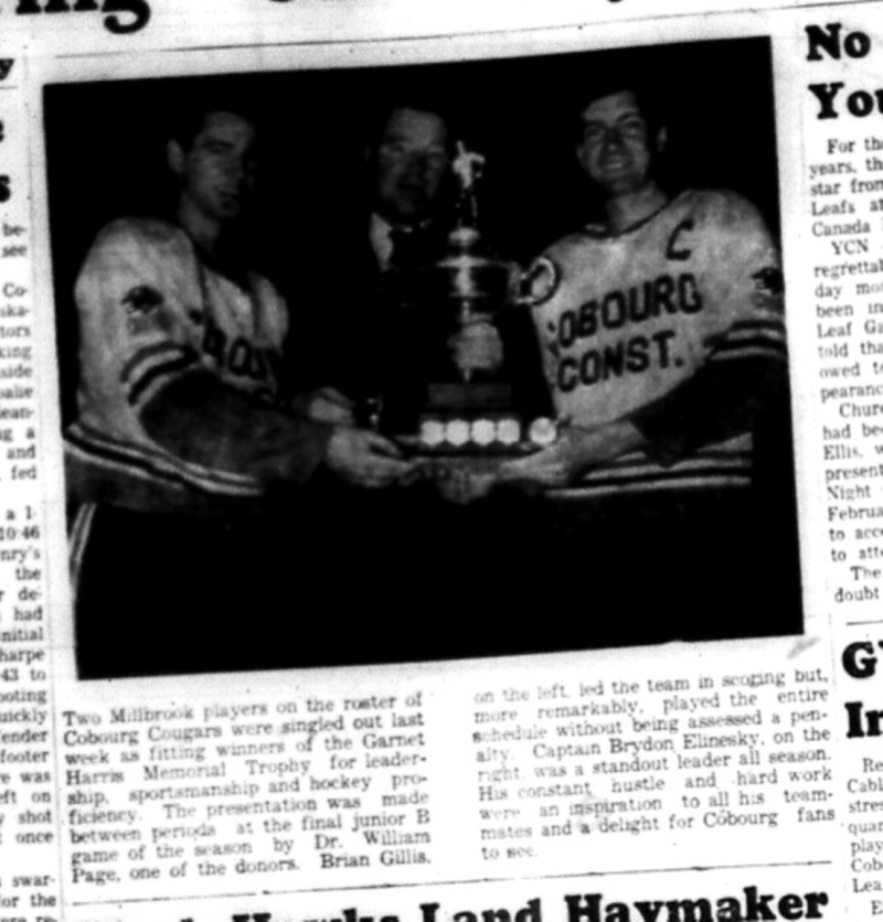 1966-03-09 Hockey -Boys -Junior B -Cobourg Cougars -Garriet Harris Memorial Trophy