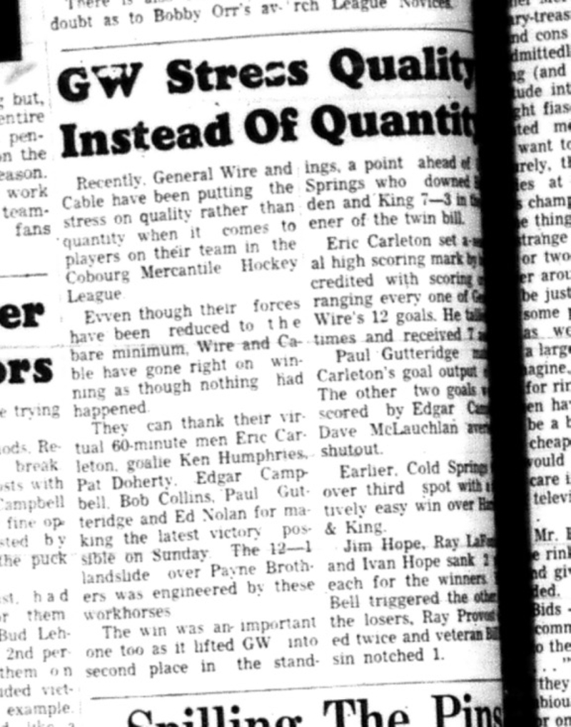 1966-03-09 Hockey -Men -Cobourg Mercantile Hockey League - General Wire