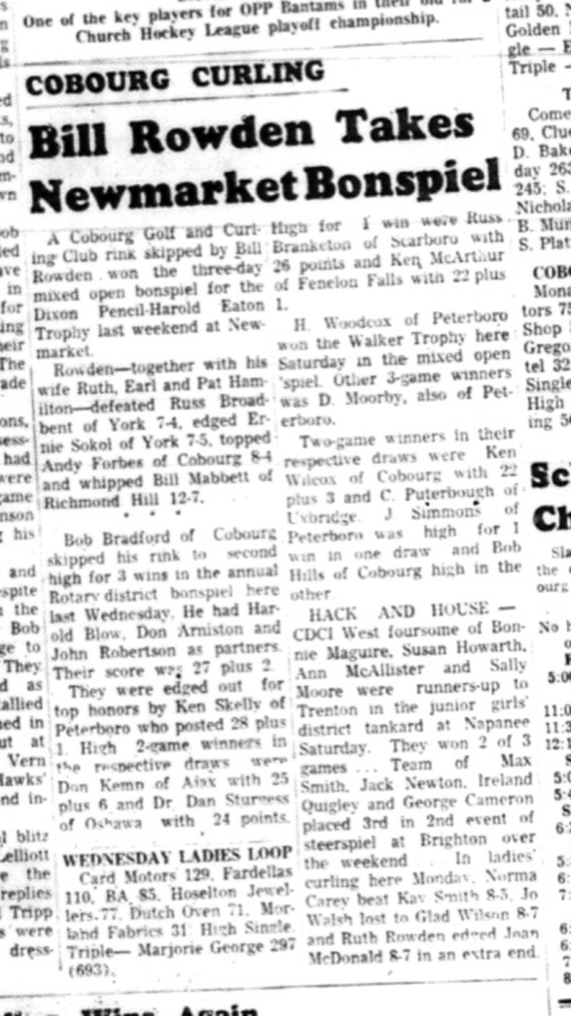 1966-03-16 Curling -Mixed -Cobourg Golf and Curling Club -Bill Rowden -Mixed Open Bonspiel
