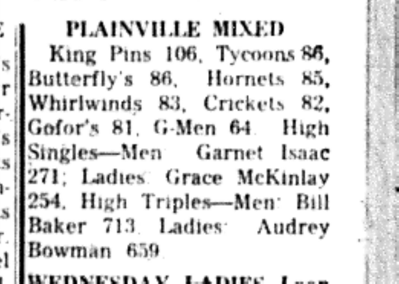 1966-03-23 Bowling -Mixed -Plainville League Results