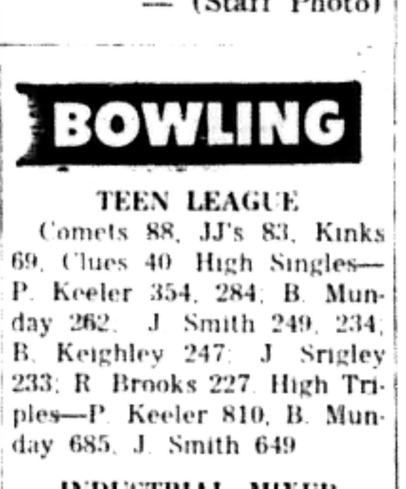1966-03-23 Bowling -Mixed -Teen League Results