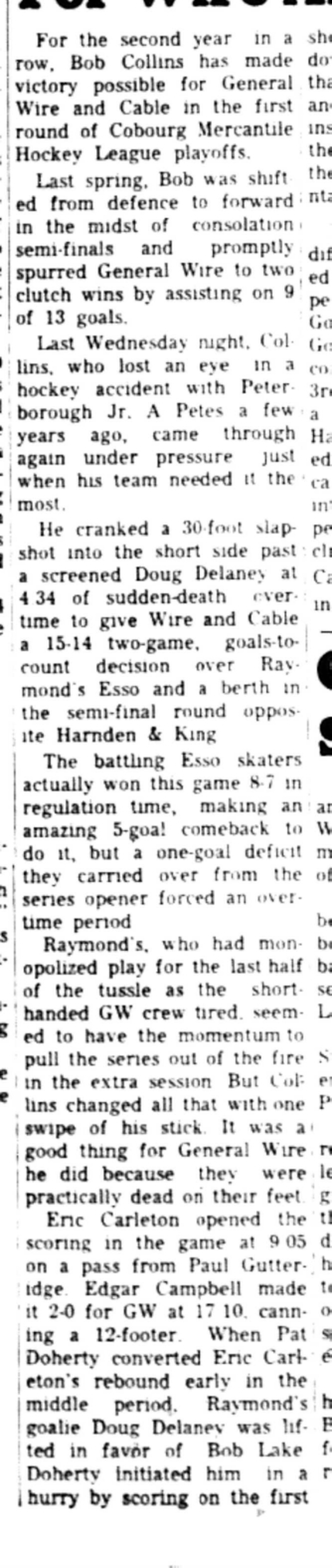 1966-03-23 Hockey -Men -CMHL-General Wire vs Cable-B