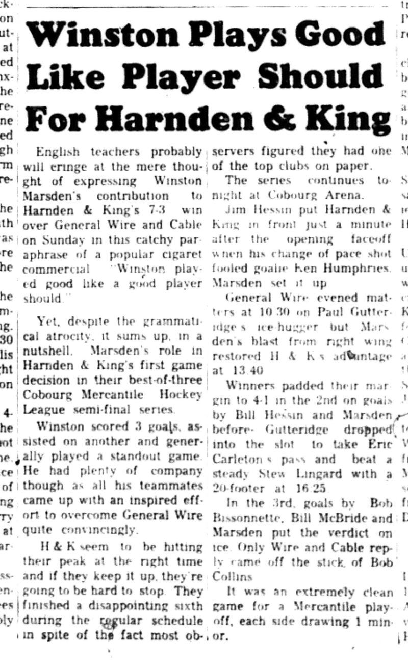 1966-03-23 Hockey -Men -CMHL-Harnden-King vs General Wire