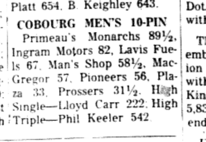 1966-03-30 Bowling -Men -Ten Pin Results