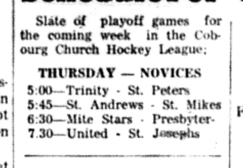 1966-03-30 Hockey -Boys -CCHL Schedule-A