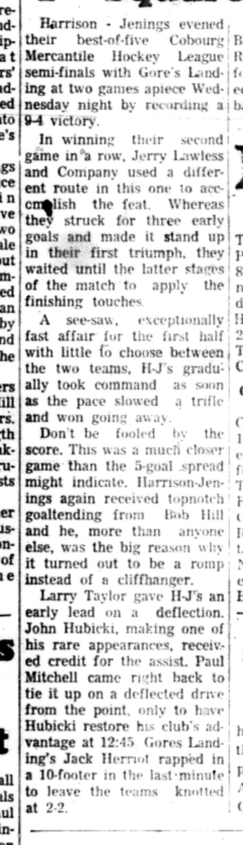 1966-03-30 Hockey -Men -CMHL -Harrison Jennings vs Gores Landing-B