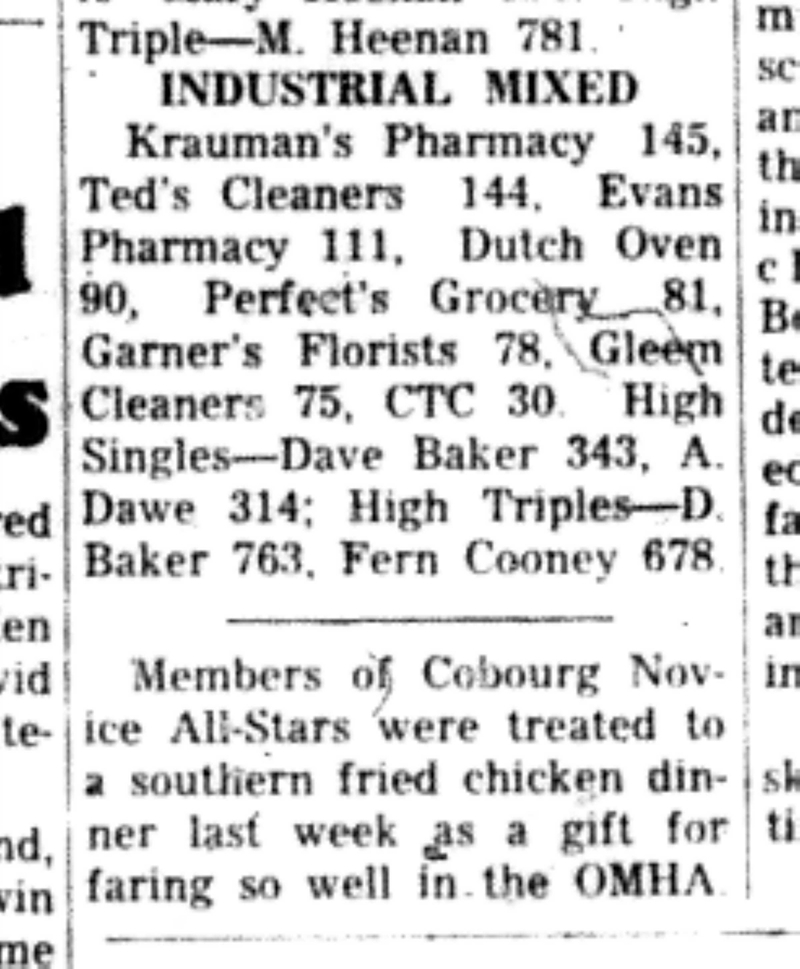 1966-04-06 Bowling -Mixed -Industrial League Results