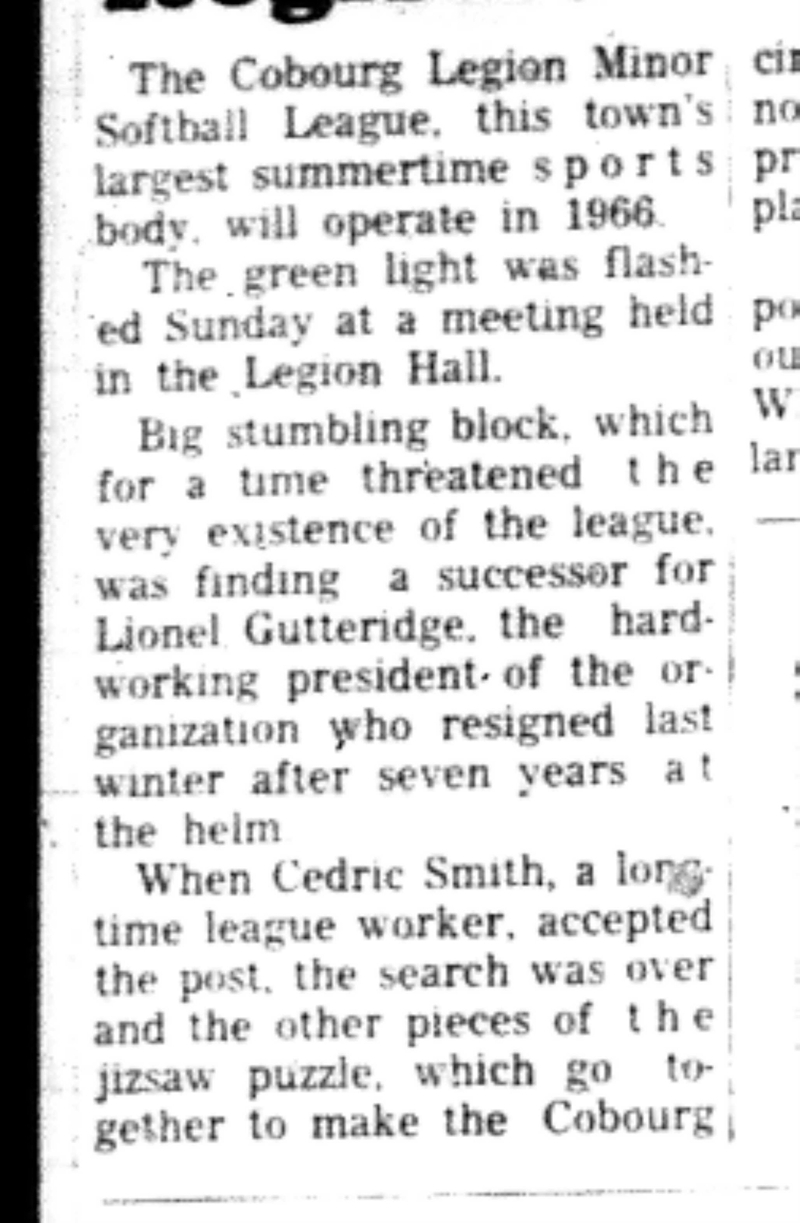 1966-04-06 Softball -Boys -Cobourg Softball Club New President-B