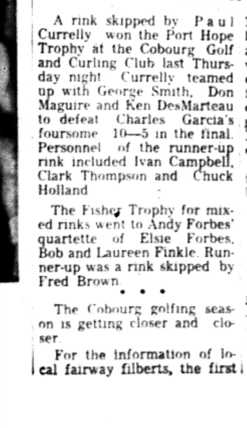 1966-04-12 Curling -Mixed -Cobourg Bonspiel Results-B