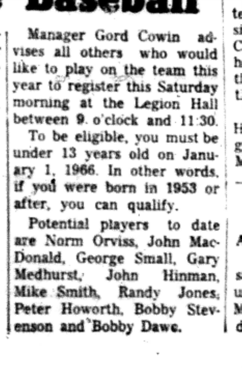 1966-04-20 Baseball -Boys -Desire For Peewee Baseball-C