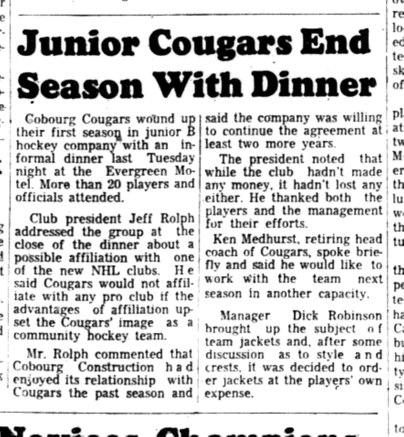 1966-04-20 Hockey -Boys -Jr B Cougars End Season