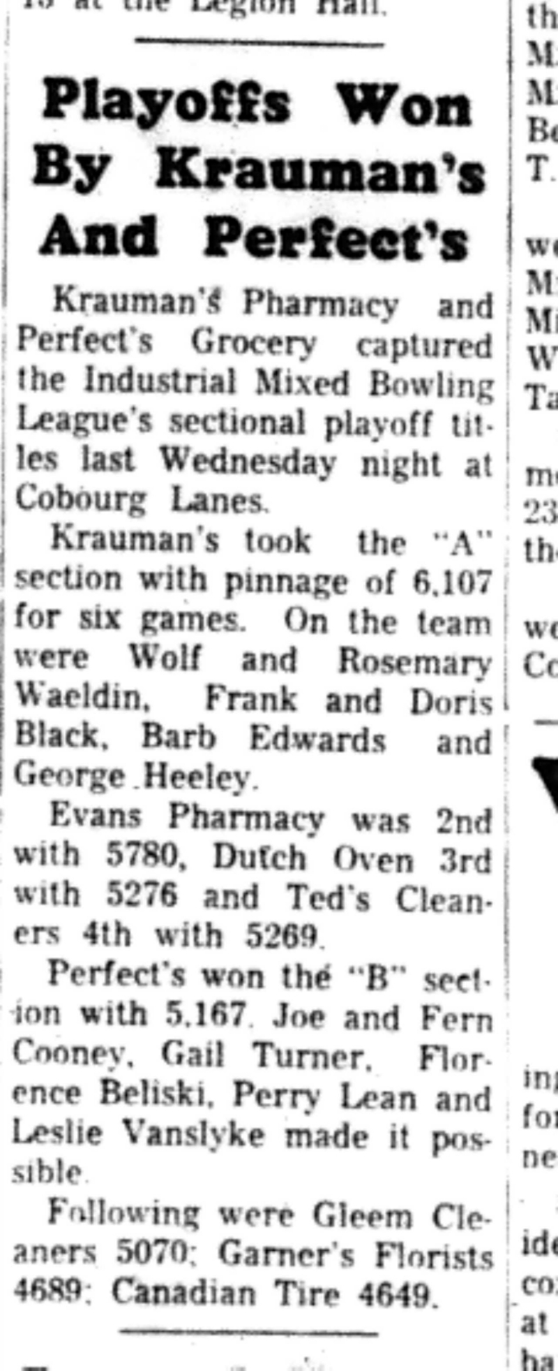 1966-04-27 Bowling -Mixed -Industrial League Winners