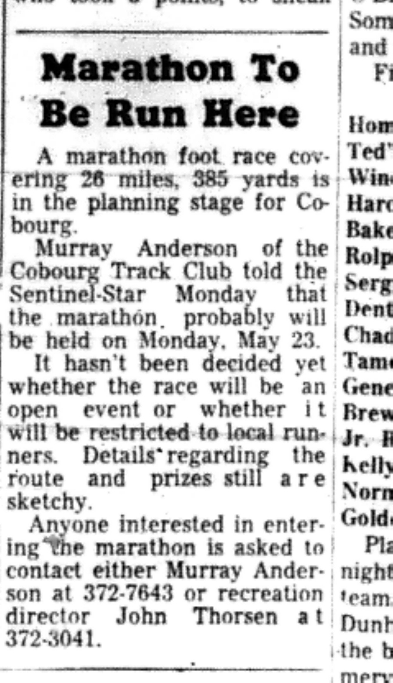1966-04-27 Track & Field -Mixed -Cobourg To Host Marathon