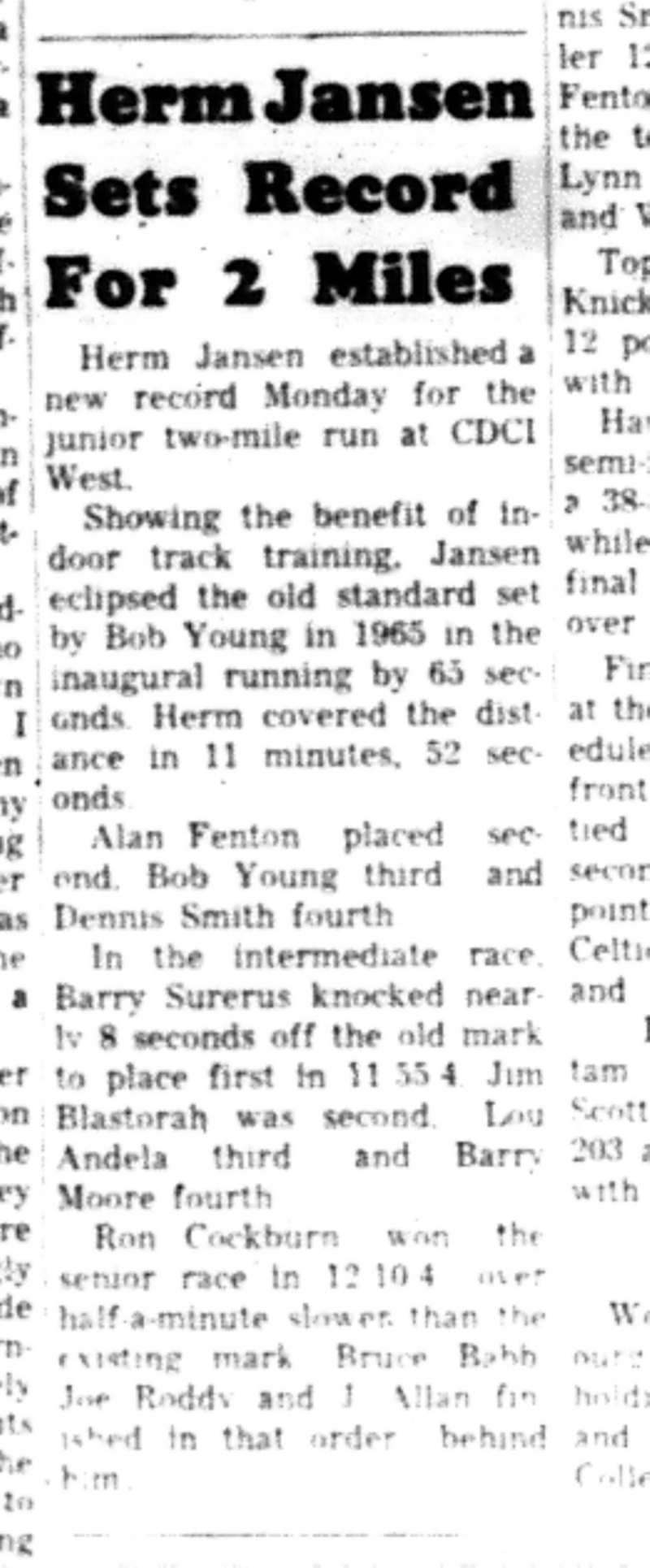 1966-05-04 School -Track & Field -Boys -CDCI West 2 Mile Run Record Set