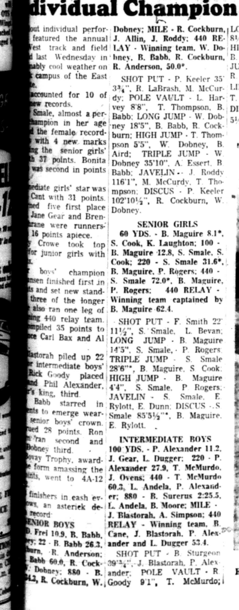 1966-05-11 School -Track & Field -Mixed -CDCI West Event Results-B