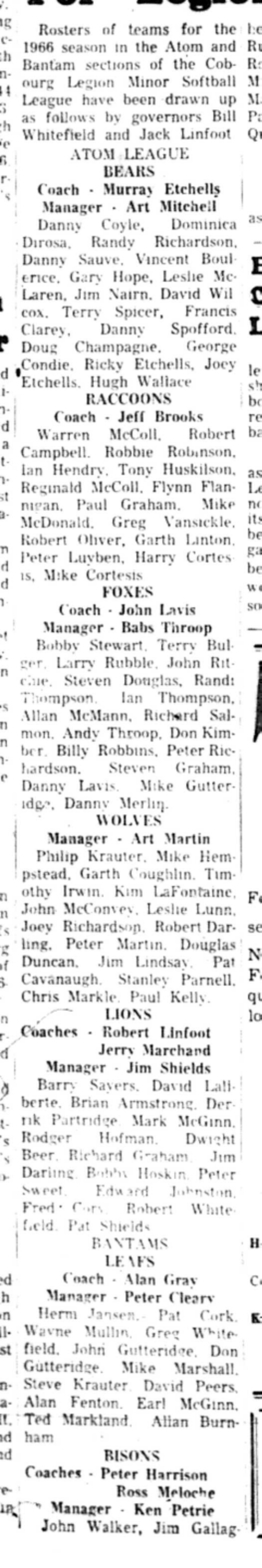 1966-05-11 Softball -Boys -Legion Softball Rosters-B