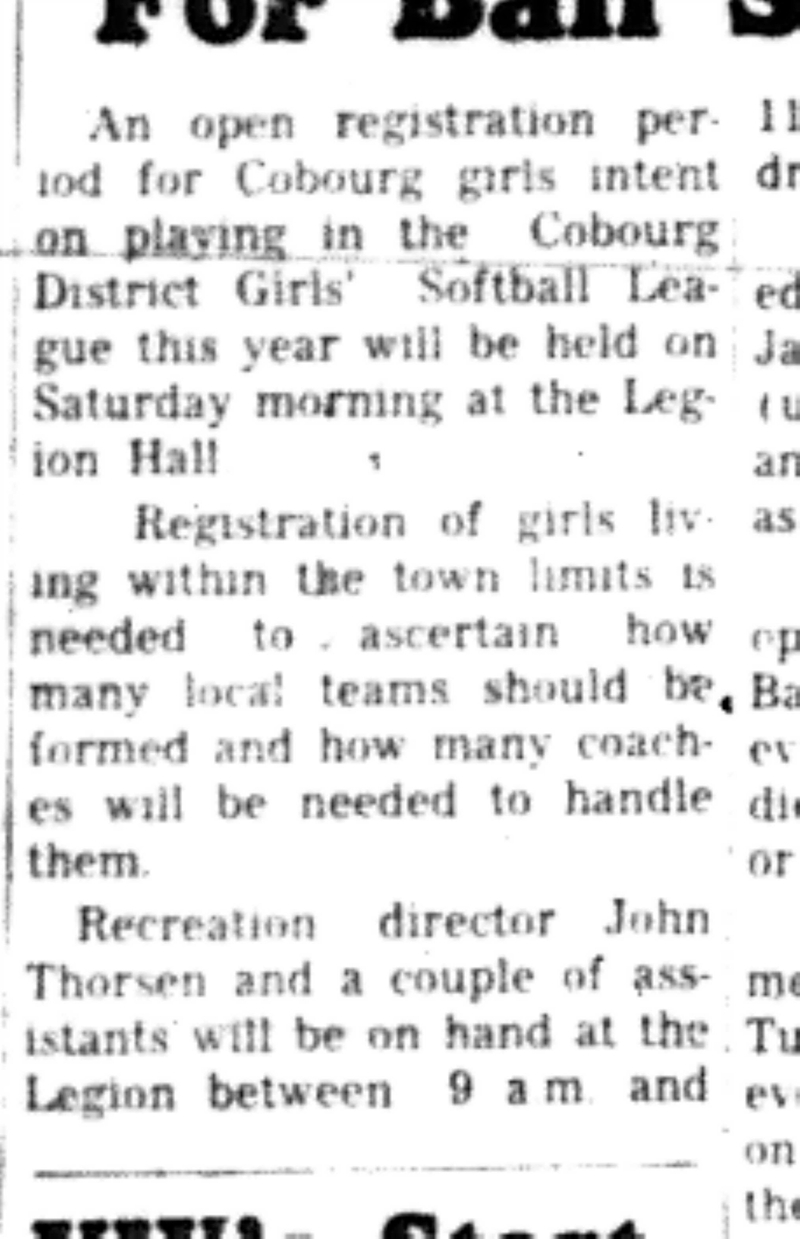 1966-05-11 Softball -Girls -Registration On Saturday-B