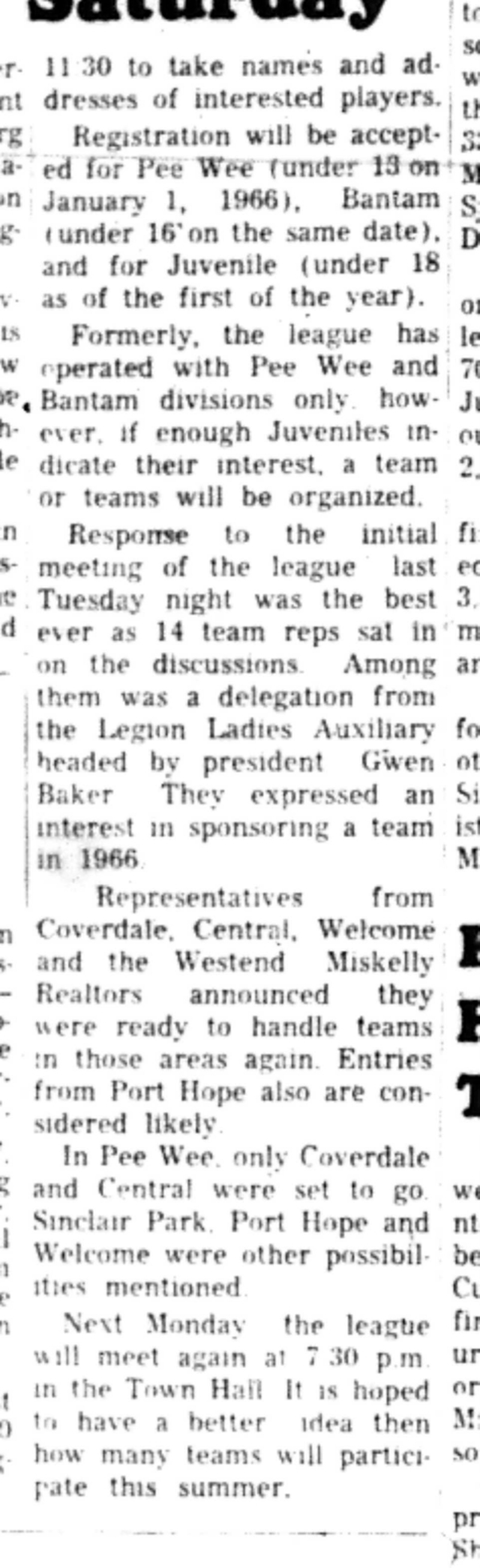 1966-05-11 Softball -Girls -Registration On Saturday-C