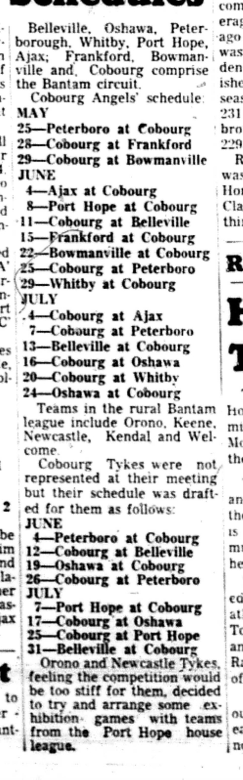 1966-05-18 Baseball -Boys -Cobourg EOBA Schedule-C