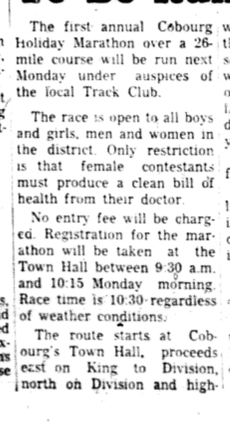 1966-05-18 Track & Field -Mixed -Cobourg Marathon Results-B