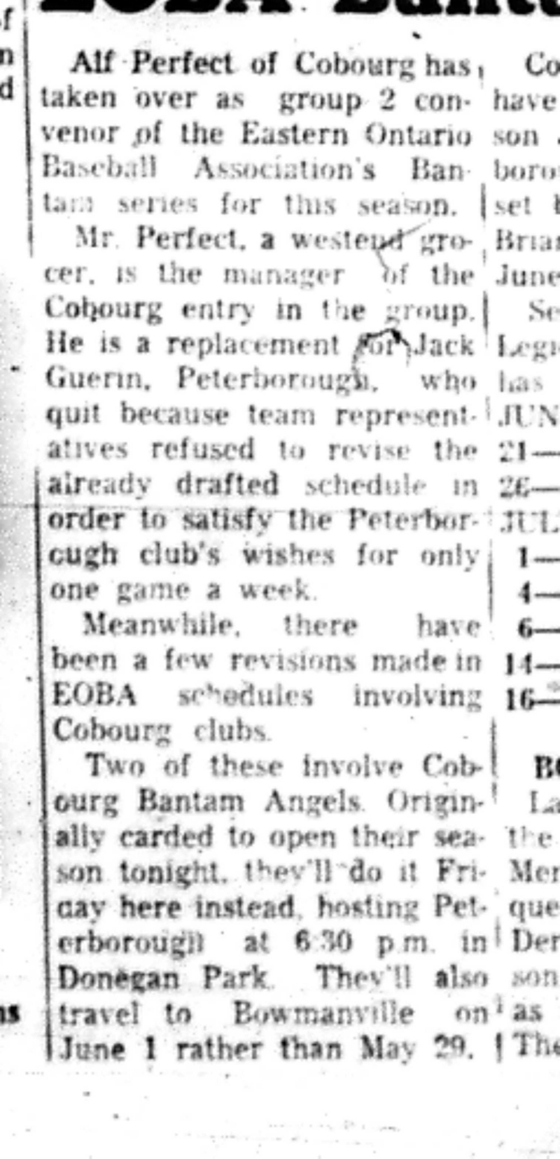 1966-05-25 Baseball -Boys -Cobourg Bantam Loop-B