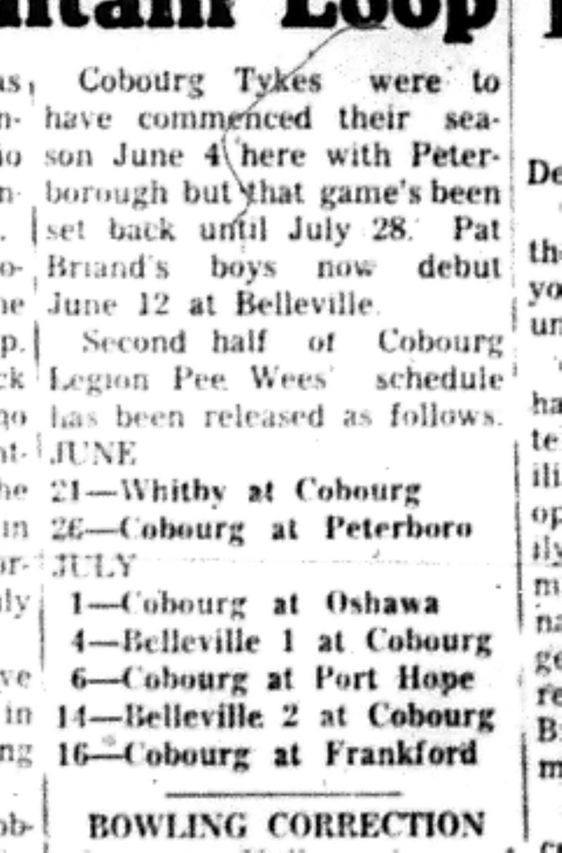 1966-05-25 Baseball -Boys -Cobourg Bantam Loop-C