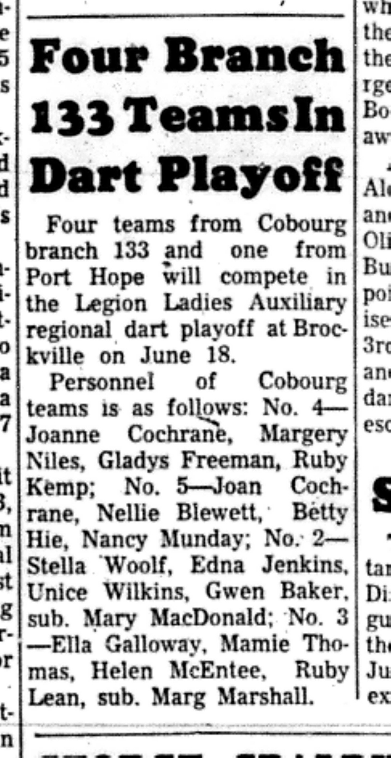 1966-05-25 Darts -Ladies -Legion Auxiliary Dart Playoff