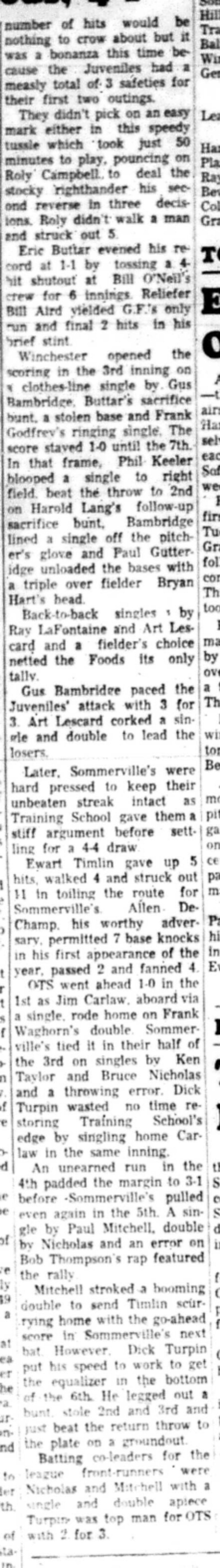 1966-06-01 Softball -Boys -CMSL-Training School vs General Foods-C