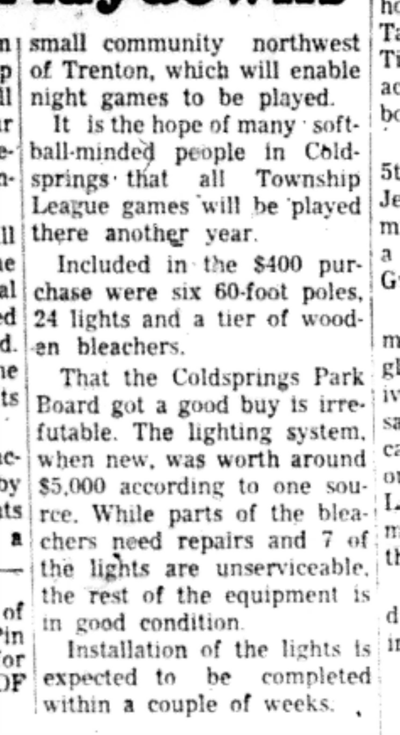 1966-06-01 Softball -Boys -Coldsprings In OASA-C